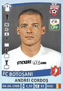 Figurina Andrei Cordoş - Liga 1 Romania 2015-2016 - Panini