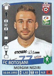 Figurina Mergim Neziri - Liga 1 Romania 2015-2016 n. 212 - Panini