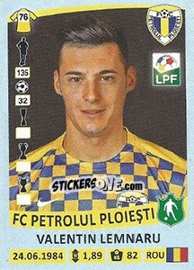 Cromo Valentin Lemnaru - Liga 1 Romania 2015-2016 - Panini