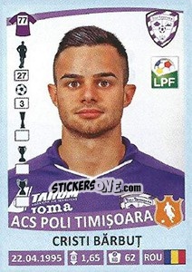 Sticker Cristi Bărbuţ - Liga 1 Romania 2015-2016 - Panini