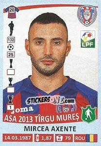 Sticker Mircea Axente - Liga 1 Romania 2015-2016 - Panini