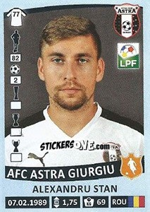 Sticker Alexandru Stan - Liga 1 Romania 2015-2016 - Panini