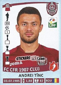 Sticker Andrei Tînc - Liga 1 Romania 2015-2016 - Panini