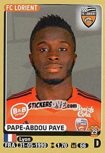 Figurina Pape-Abdou Paye - FOOT 2015-2016 n. 179 - Panini