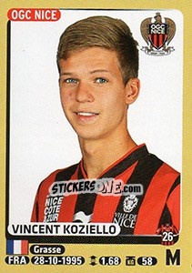 Figurina Vincent Koziello - FOOT 2015-2016 n. 325 - Panini