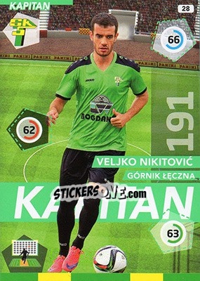 Sticker Veljko Nikitovic - Ekstraklasa 2015-2016. Adrenalyn XL n. 28 - Panini