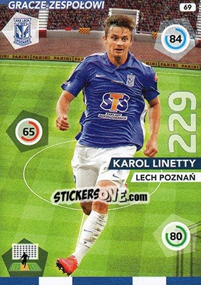 Sticker Karol Linetty - Ekstraklasa 2015-2016. Adrenalyn XL n. 69 - Panini