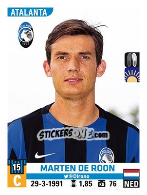 Sticker Marten de Roon - Calciatori 2015-2016 n. 23 - Panini