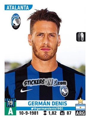 Sticker Germán Denis - Calciatori 2015-2016 n. 30 - Panini