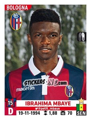 Cromo Ibrahima Mbaye - Calciatori 2015-2016 - Panini