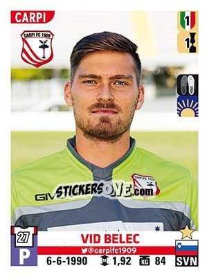 Figurina Vid Belec - Calciatori 2015-2016 - Panini