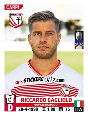Cromo Riccardo Gagliolo - Calciatori 2015-2016 - Panini