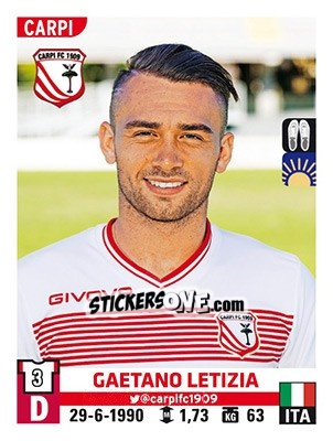 Figurina Gaetano Letizia - Calciatori 2015-2016 - Panini