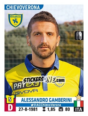 Sticker Alessandro Gamberini - Calciatori 2015-2016 n. 101 - Panini