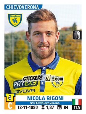 Cromo Nicola Rigoni - Calciatori 2015-2016 n. 109 - Panini