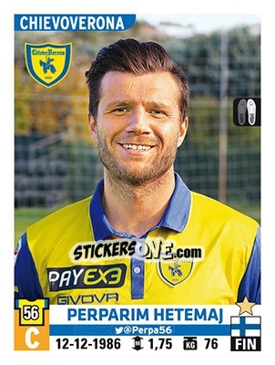 Cromo Perparim Hetemaj - Calciatori 2015-2016 - Panini