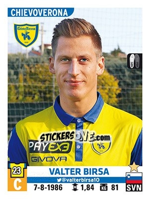 Sticker Valter Birsa - Calciatori 2015-2016 n. 113 - Panini