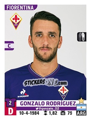 Sticker Gonzalo Rodríguez - Calciatori 2015-2016 n. 157 - Panini
