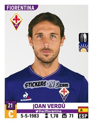 Cromo Joan Verdú - Calciatori 2015-2016 - Panini