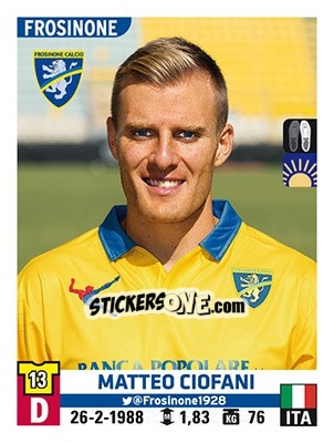 Figurina Matteo Ciofani - Calciatori 2015-2016 - Panini