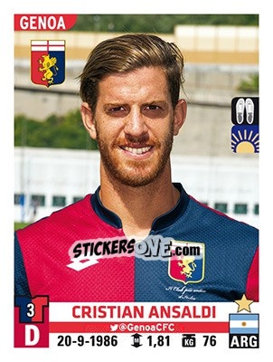Sticker Cristian Ansaldi - Calciatori 2015-2016 n. 222 - Panini