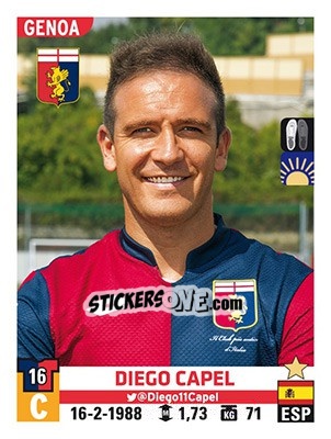 Sticker Diego Capel - Calciatori 2015-2016 n. 228 - Panini