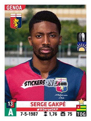 Sticker Serge Gakpé - Calciatori 2015-2016 n. 233 - Panini