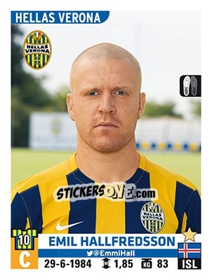 Figurina Emil Hallfredsson - Calciatori 2015-2016 - Panini