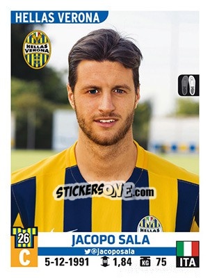 Sticker Jacopo Sala - Calciatori 2015-2016 n. 257 - Panini