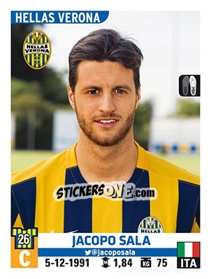 Figurina Jacopo Sala - Calciatori 2015-2016 - Panini