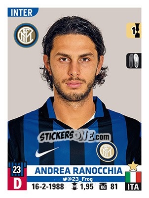 Figurina Andrea Ranocchia - Calciatori 2015-2016 - Panini