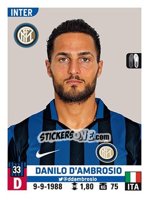 Sticker Danilo D'Ambrosio - Calciatori 2015-2016 n. 279 - Panini