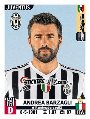 Cromo Andrea Barzagli - Calciatori 2015-2016 - Panini