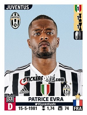 Sticker Patrice Evra - Calciatori 2015-2016 n. 307 - Panini