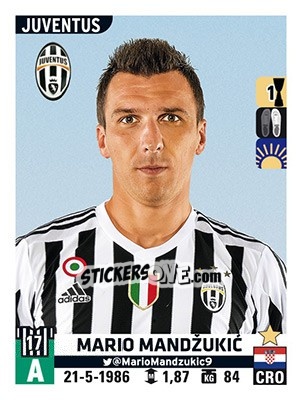 Figurina Mario Mandžukic - Calciatori 2015-2016 - Panini