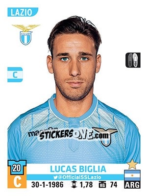 Sticker Lucas Biglia - Calciatori 2015-2016 n. 340 - Panini