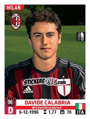 Figurina Davide Calabria - Calciatori 2015-2016 - Panini