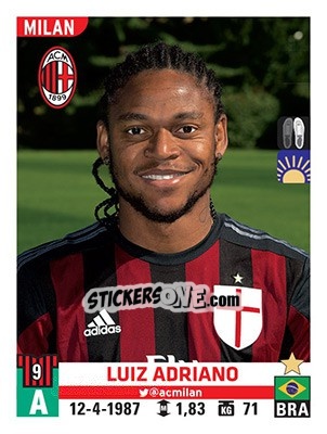 Sticker Luiz Adriano - Calciatori 2015-2016 n. 378 - Panini