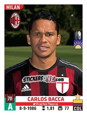 Sticker Carlos Bacca - Calciatori 2015-2016 n. 379 - Panini