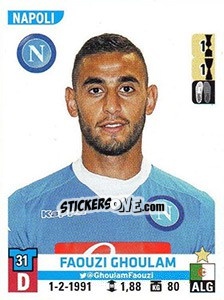 Cromo Faouzi Ghoulam - Calciatori 2015-2016 - Panini