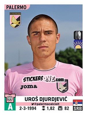 Cromo Uroš Djurdjevic - Calciatori 2015-2016 - Panini