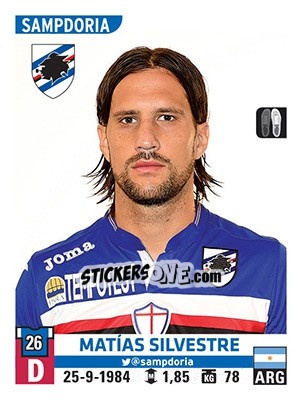 Figurina Matías Silvestre - Calciatori 2015-2016 - Panini