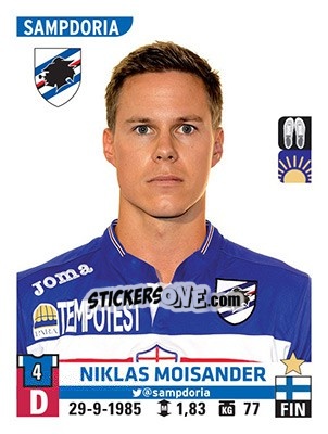 Figurina Niklas Moisander - Calciatori 2015-2016 - Panini