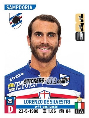 Figurina Lorenzo De Silvestri - Calciatori 2015-2016 - Panini