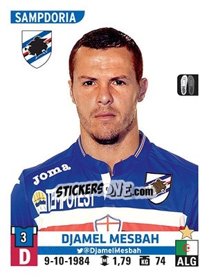 Sticker Djamel Mesbah - Calciatori 2015-2016 n. 482 - Panini