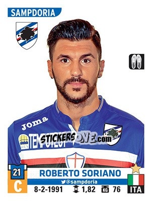 Sticker Roberto Soriano - Calciatori 2015-2016 n. 488 - Panini
