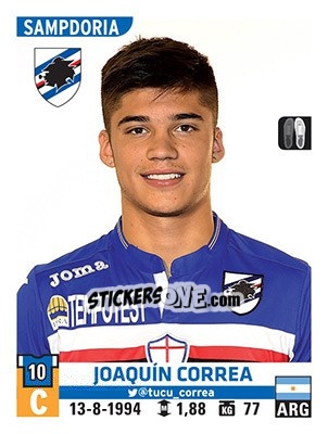 Sticker Joaquín Correa - Calciatori 2015-2016 - Panini