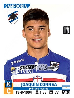 Sticker Joaquín Correa - Calciatori 2015-2016 n. 491 - Panini