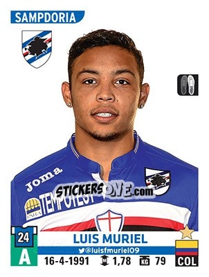 Sticker Luis Muriel - Calciatori 2015-2016 n. 495 - Panini