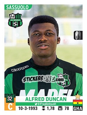 Cromo Alfred Duncan - Calciatori 2015-2016 - Panini